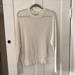 Varley White Open-Knit Crew Neck Sweater